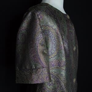 ETRO Women's Purple Green Metallic Paisley Short Sleeve Jacket Blazer Size 44